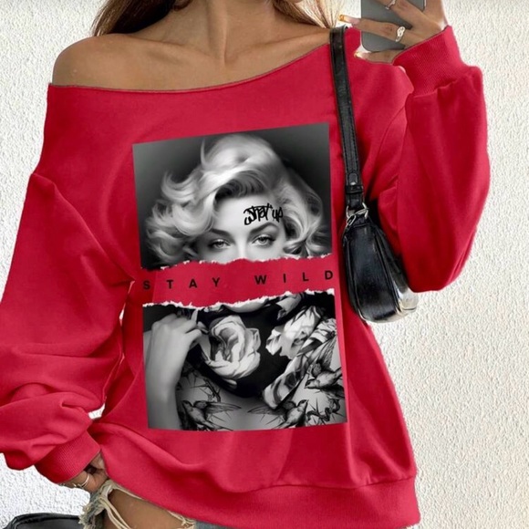 unbranded Sweaters - Stay Wild Red Off-Shoulder Sweater